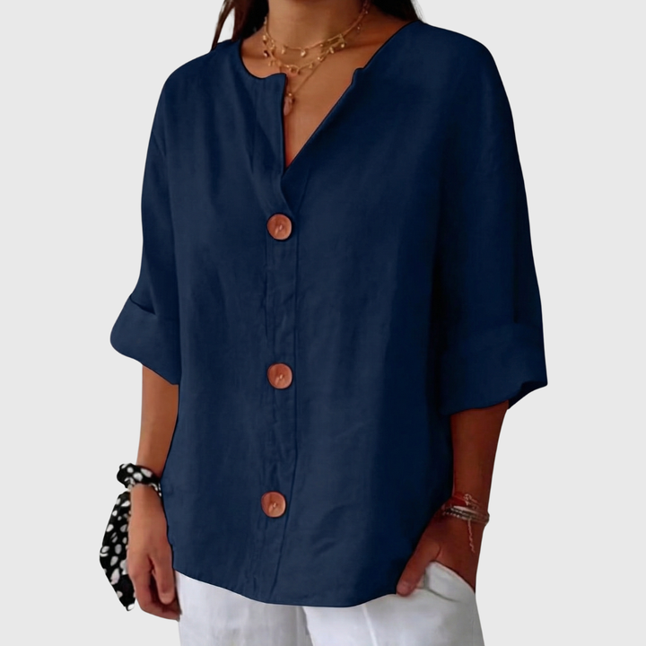 Maeve | Breezy Cotton-Linen V-Neck Shirt