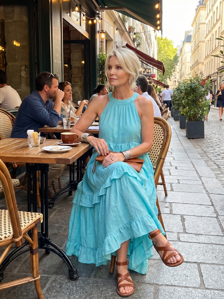 Katya | Tiered Ruffle Halter Maxi Dress