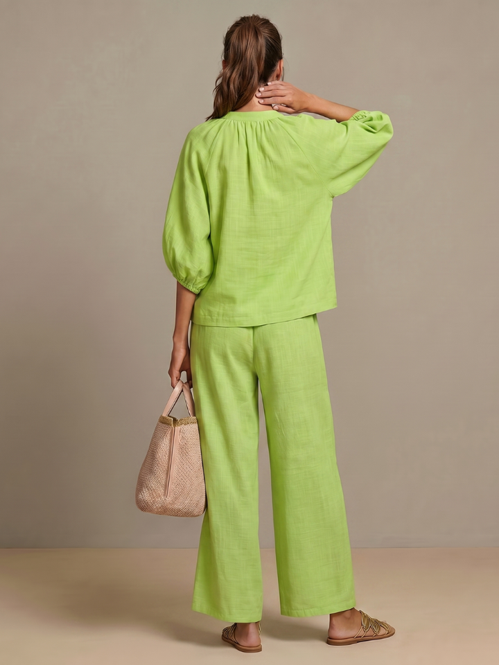 Natanya | Zip Front Blouson Top Wide Leg Set