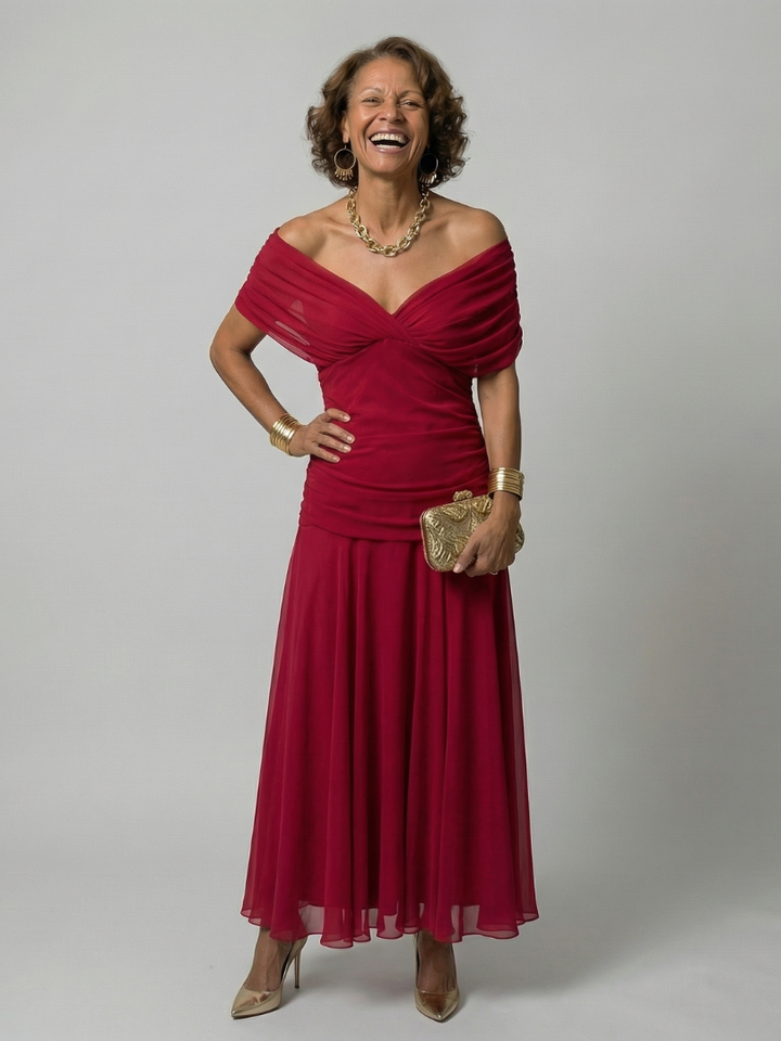 Vivienne | Off Shoulder Flow Midi Dress