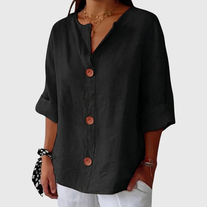 Maeve | Breezy Cotton-Linen V-Neck Shirt