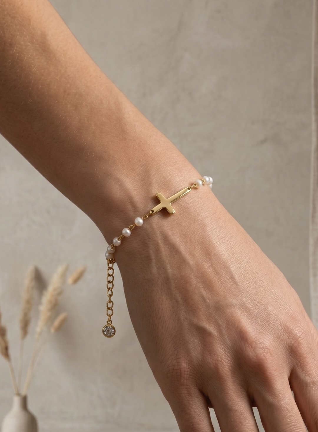 Cross and Pearl Bracelet