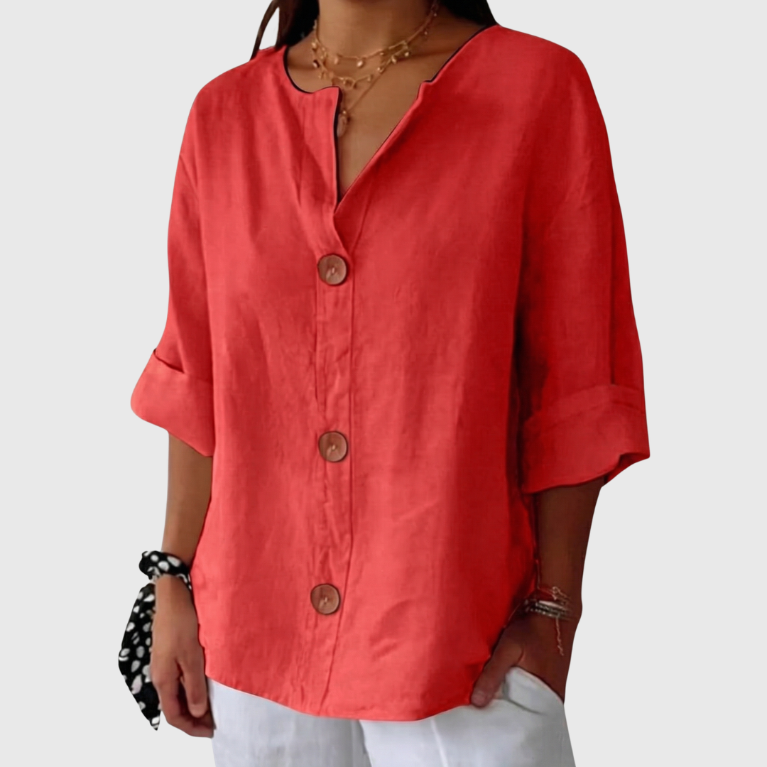 Maeve | Breezy Cotton-Linen V-Neck Shirt