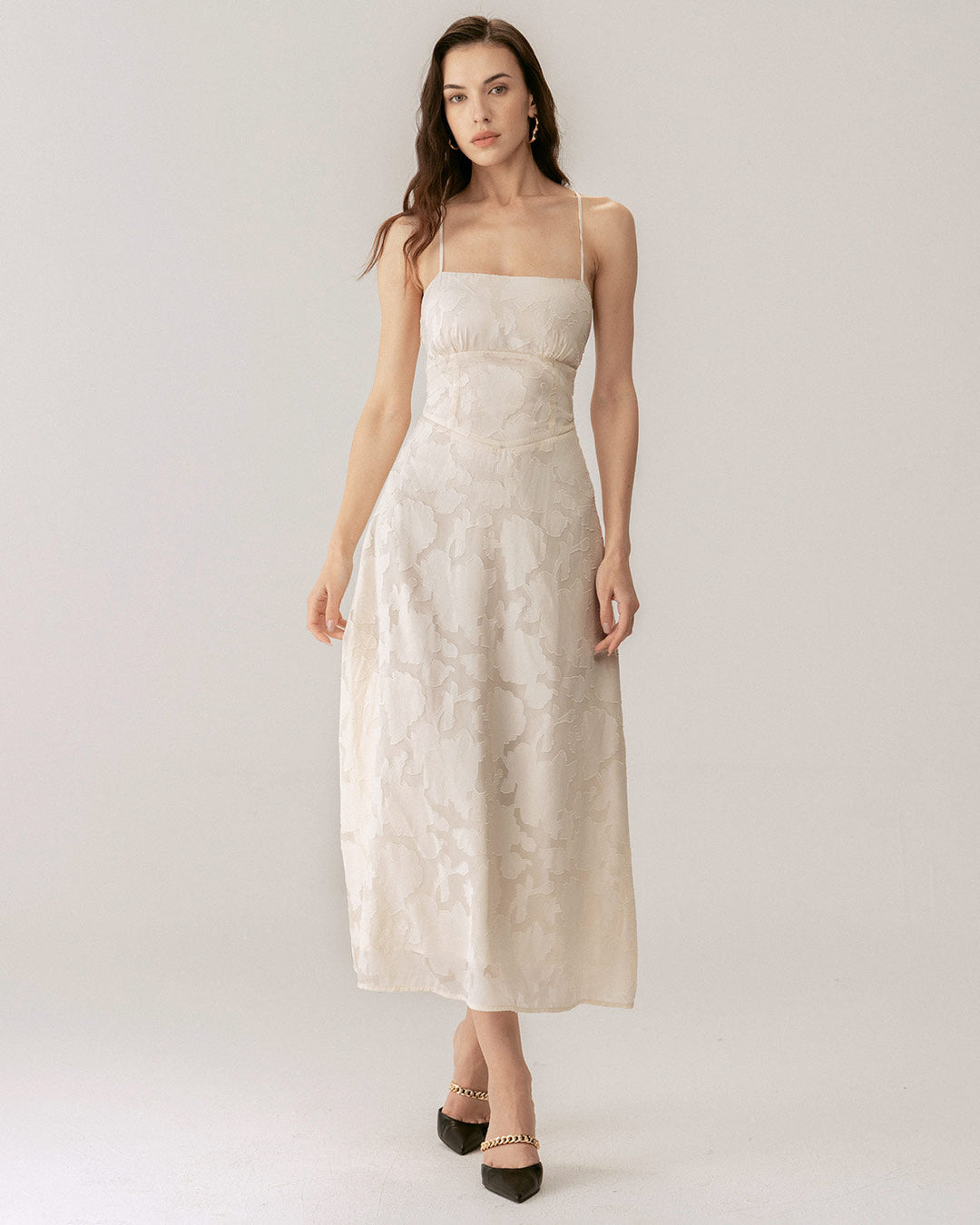 Felicity | Textured Jacquard Open-Back Maxi Dress