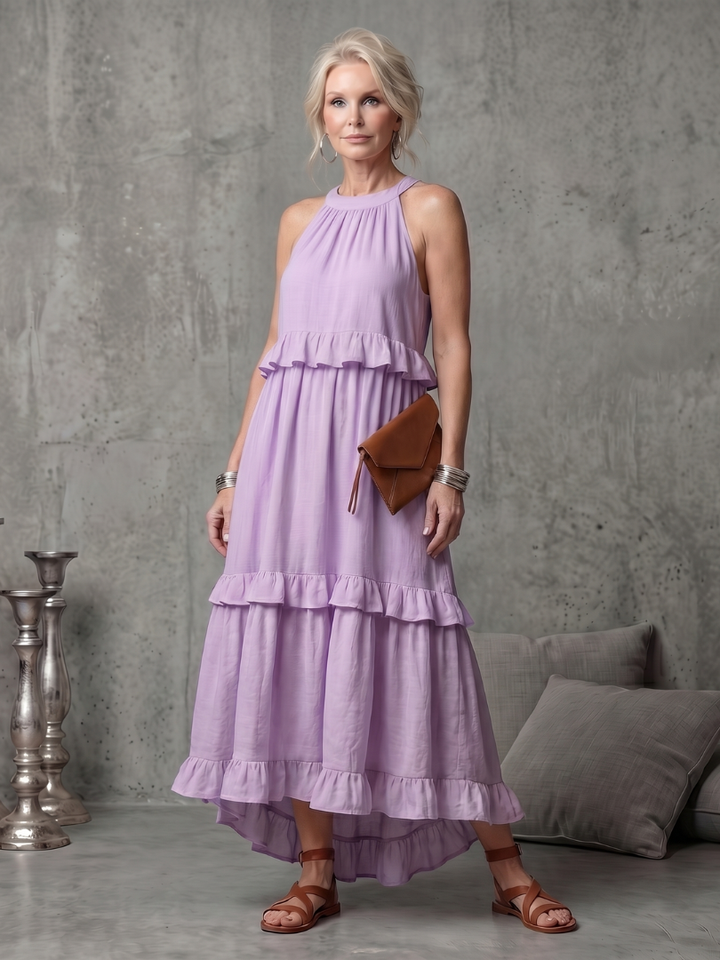 Katya | Tiered Ruffle Halter Maxi Dress