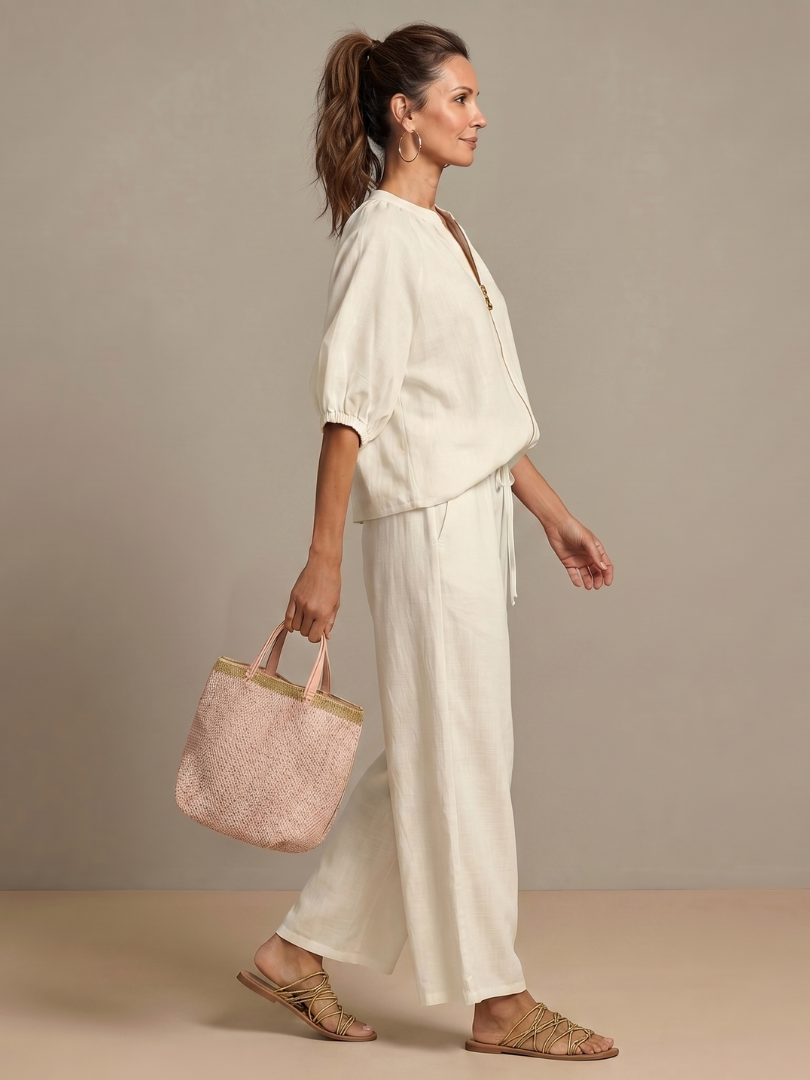 Natanya | Zip Front Blouson Top Wide Leg Set