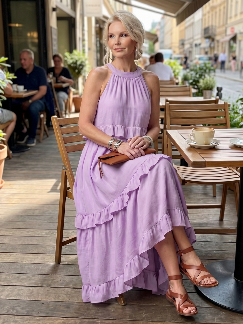 Katya | Tiered Ruffle Halter Maxi Dress