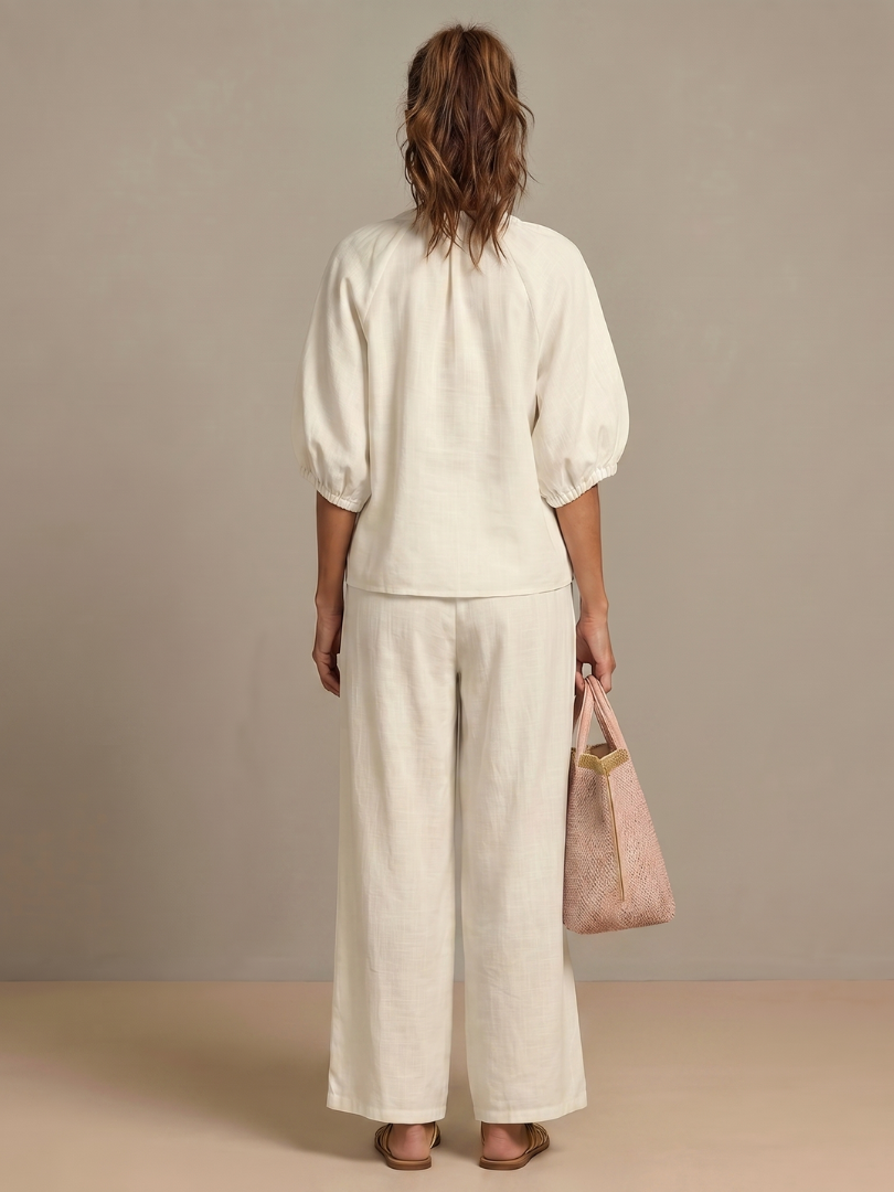 Natanya | Zip Front Blouson Top Wide Leg Set