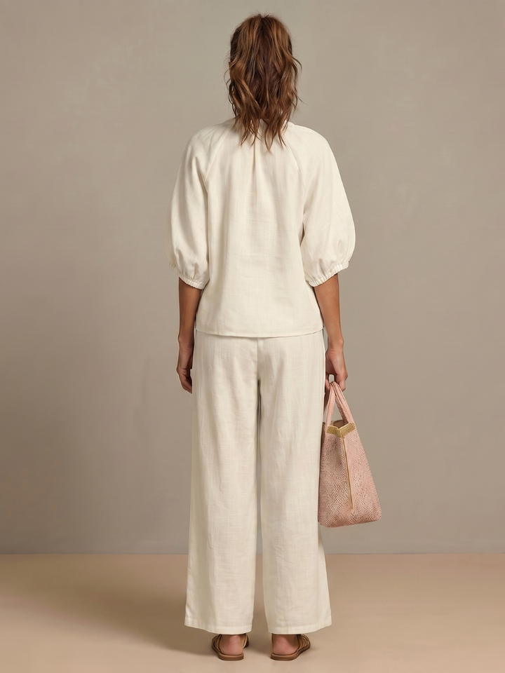 Natanya | Zip Front Blouson Top Wide Leg Set