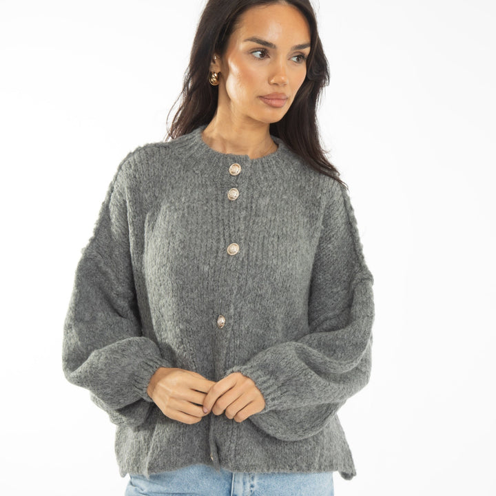 Elara | Oversized Gold-Accent Cardigan