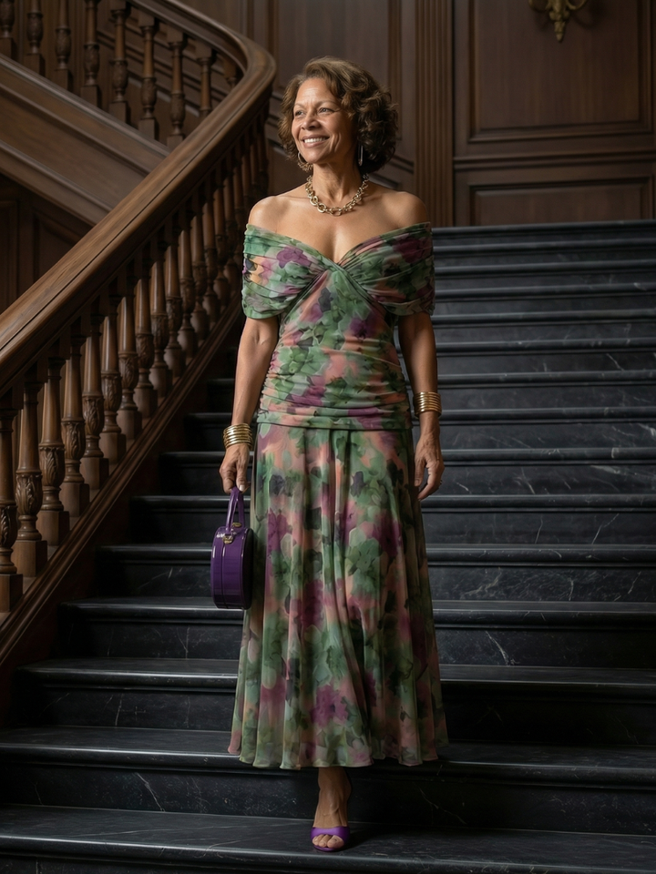 Vivienne | Off Shoulder Flow Midi Dress
