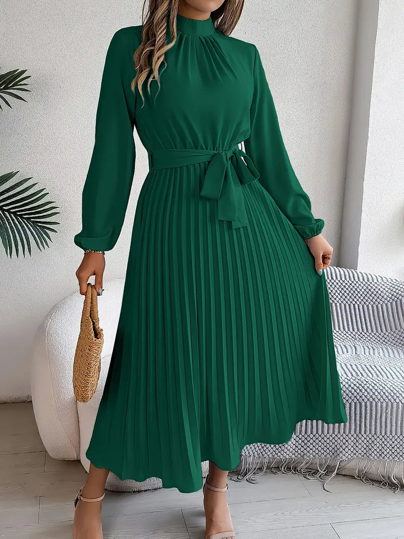 The Jasmine Regent | Women’s Long-Sleeve Pleated Belted Dress