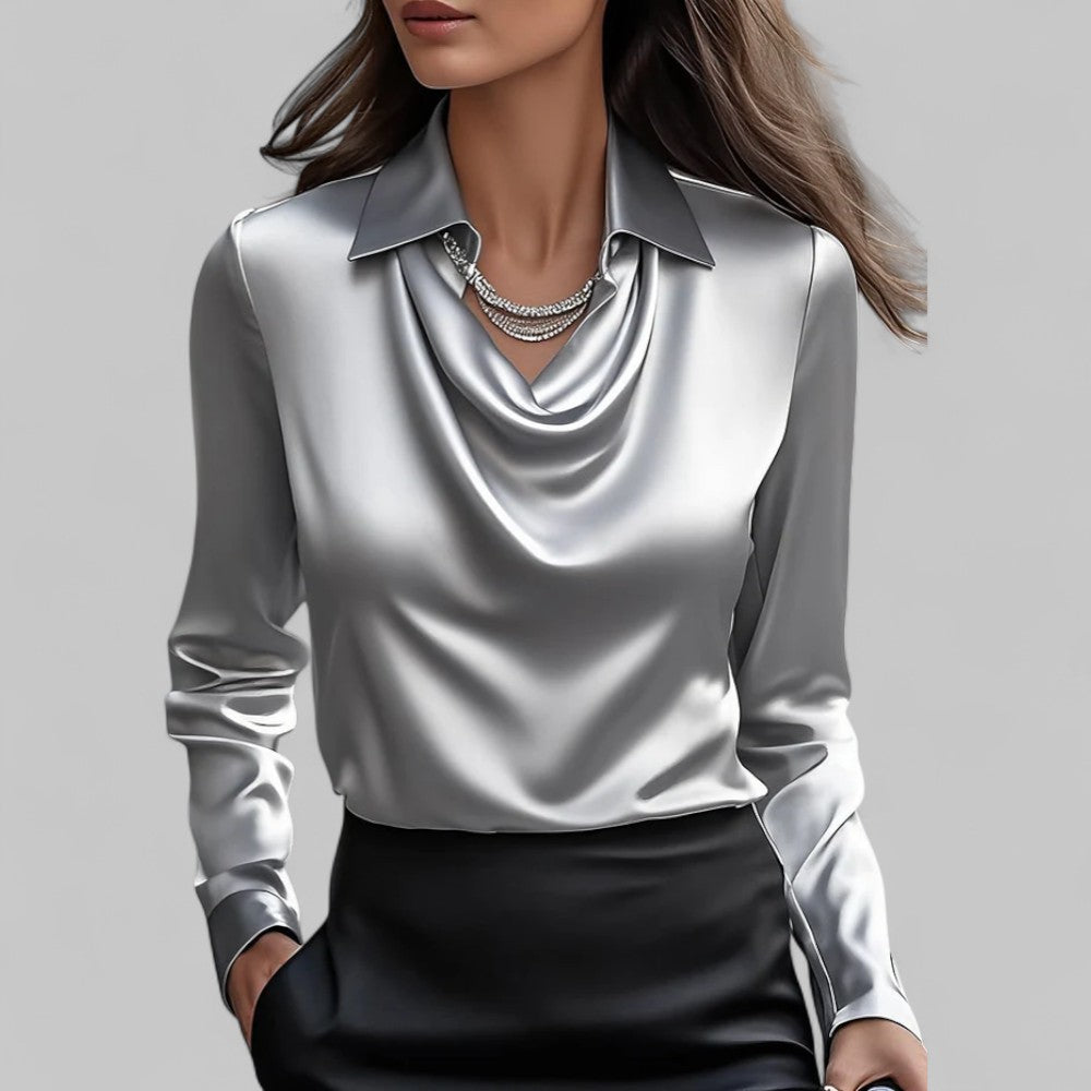 The Scarlett Sovereign | Women’s Elegant Long Sleeve Satin Blouse
