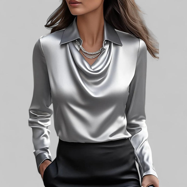 The Scarlett Sovereign | Women’s Elegant Long Sleeve Satin Blouse