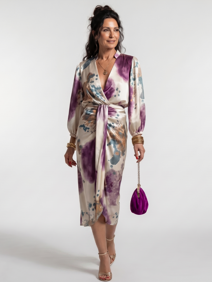 Valina | Cross Wrap Tie Waist Printed Midi Dress