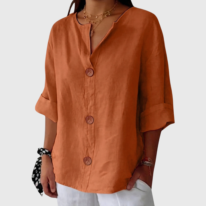 Maeve | Breezy Cotton-Linen V-Neck Shirt