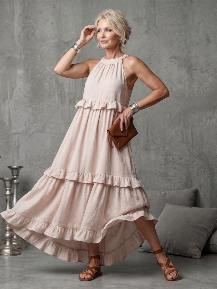 Katya | Tiered Ruffle Halter Maxi Dress