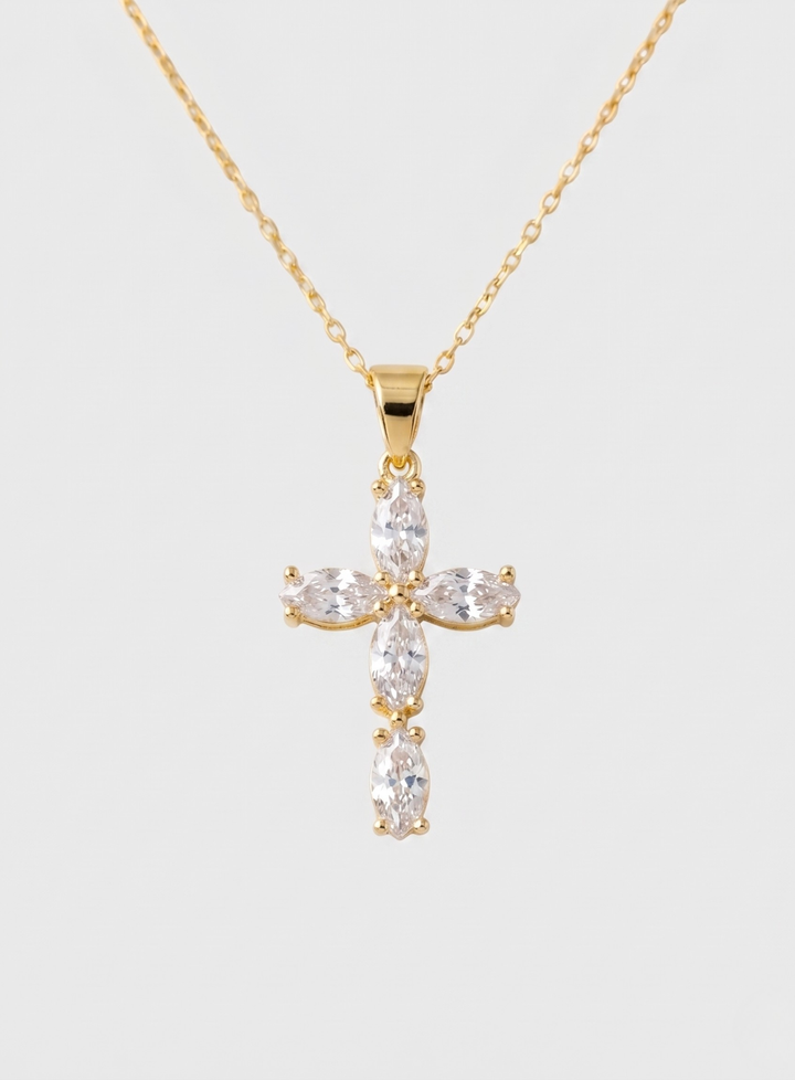 Gold Floral Cross Necklace