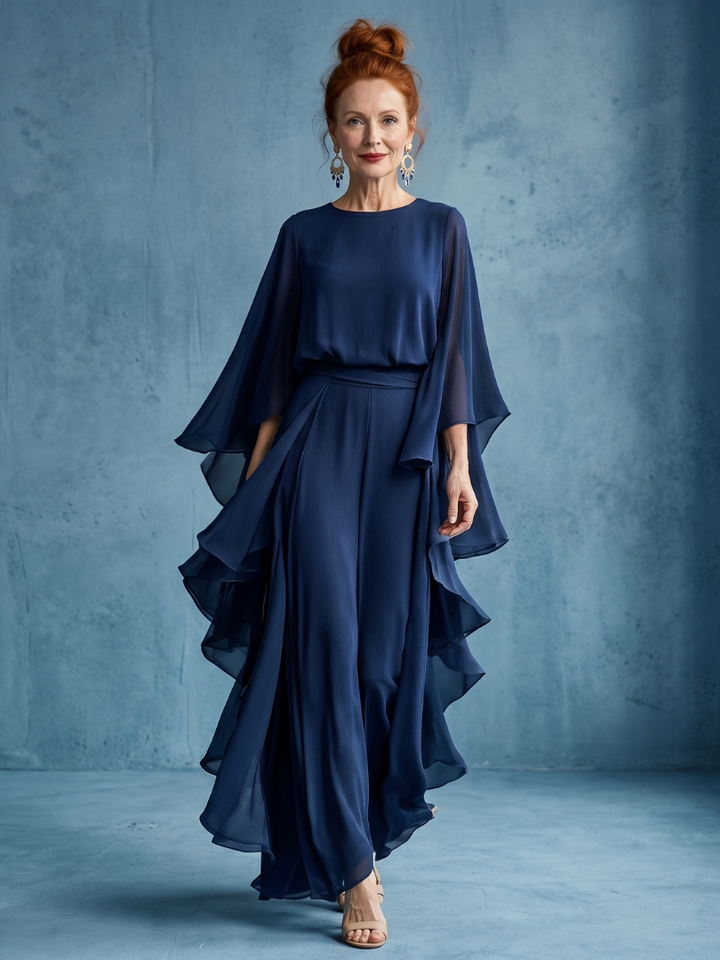 Destina | Layered Sleeve Drape Waist Midi Dress