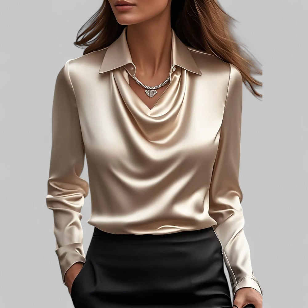 The Scarlett Sovereign | Women’s Elegant Long Sleeve Satin Blouse