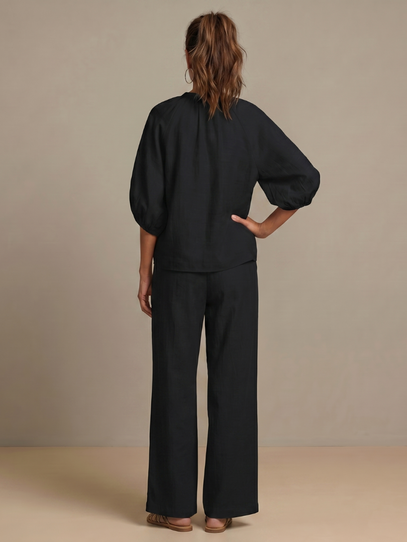 Natanya | Zip Front Blouson Top Wide Leg Set