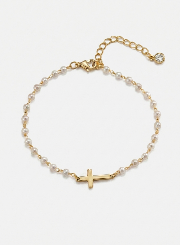 Cross and Pearl Bracelet