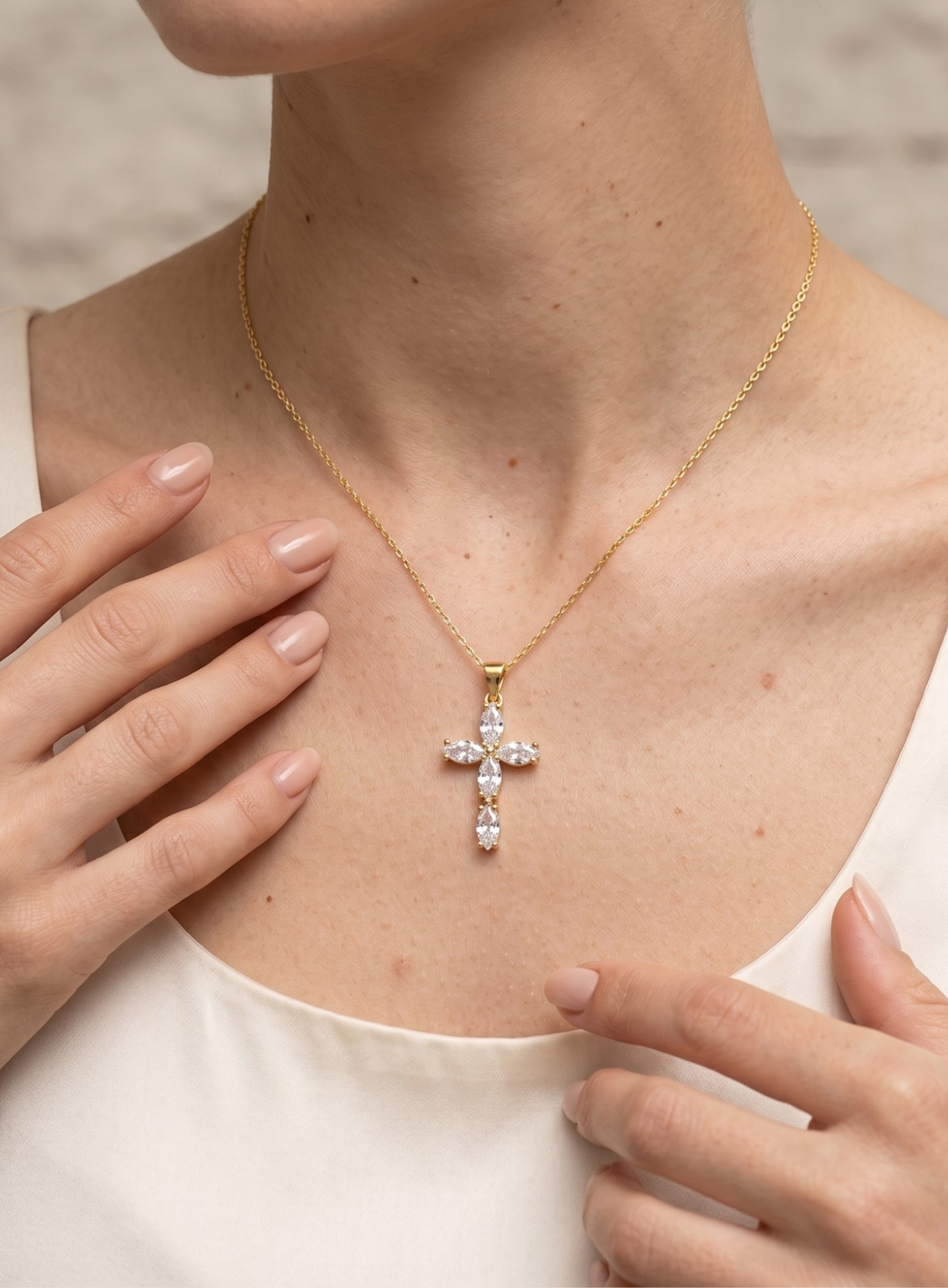 Gold Floral Cross Necklace