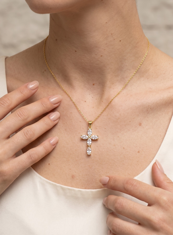 Gold Floral Cross Necklace
