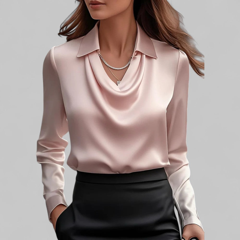 The Scarlett Sovereign | Women’s Elegant Long Sleeve Satin Blouse