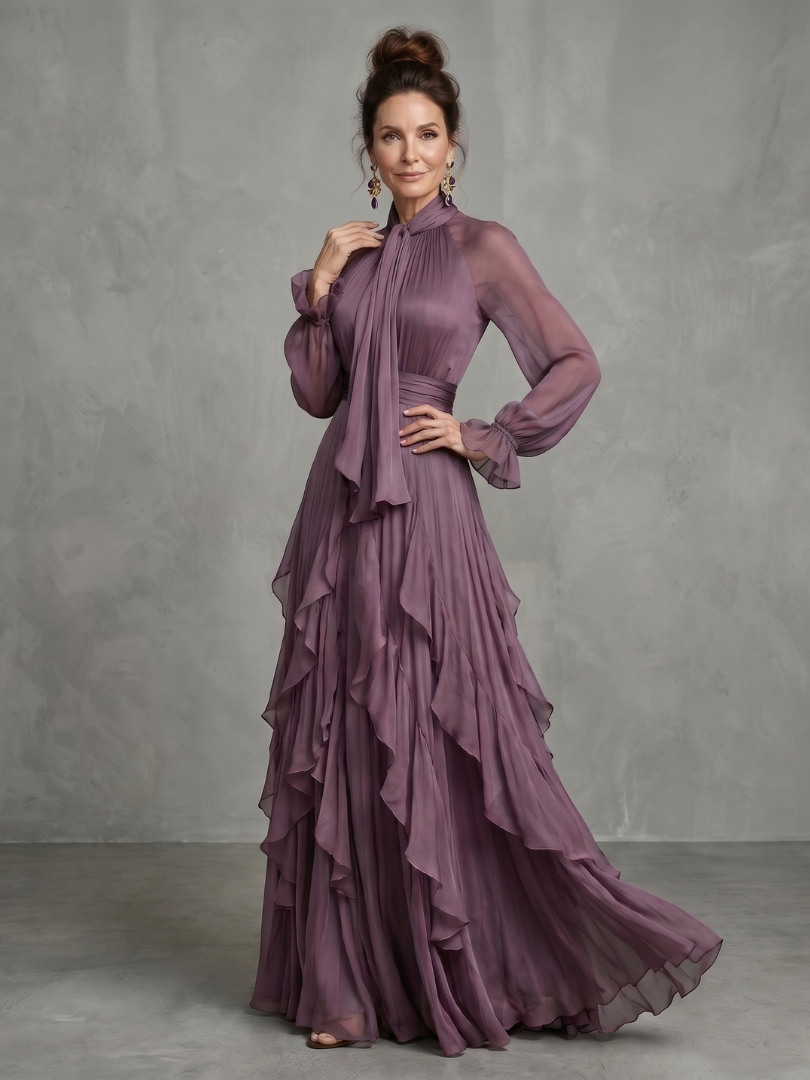 Demetra | Tie Neck Ruffle Tiered Maxi Dress