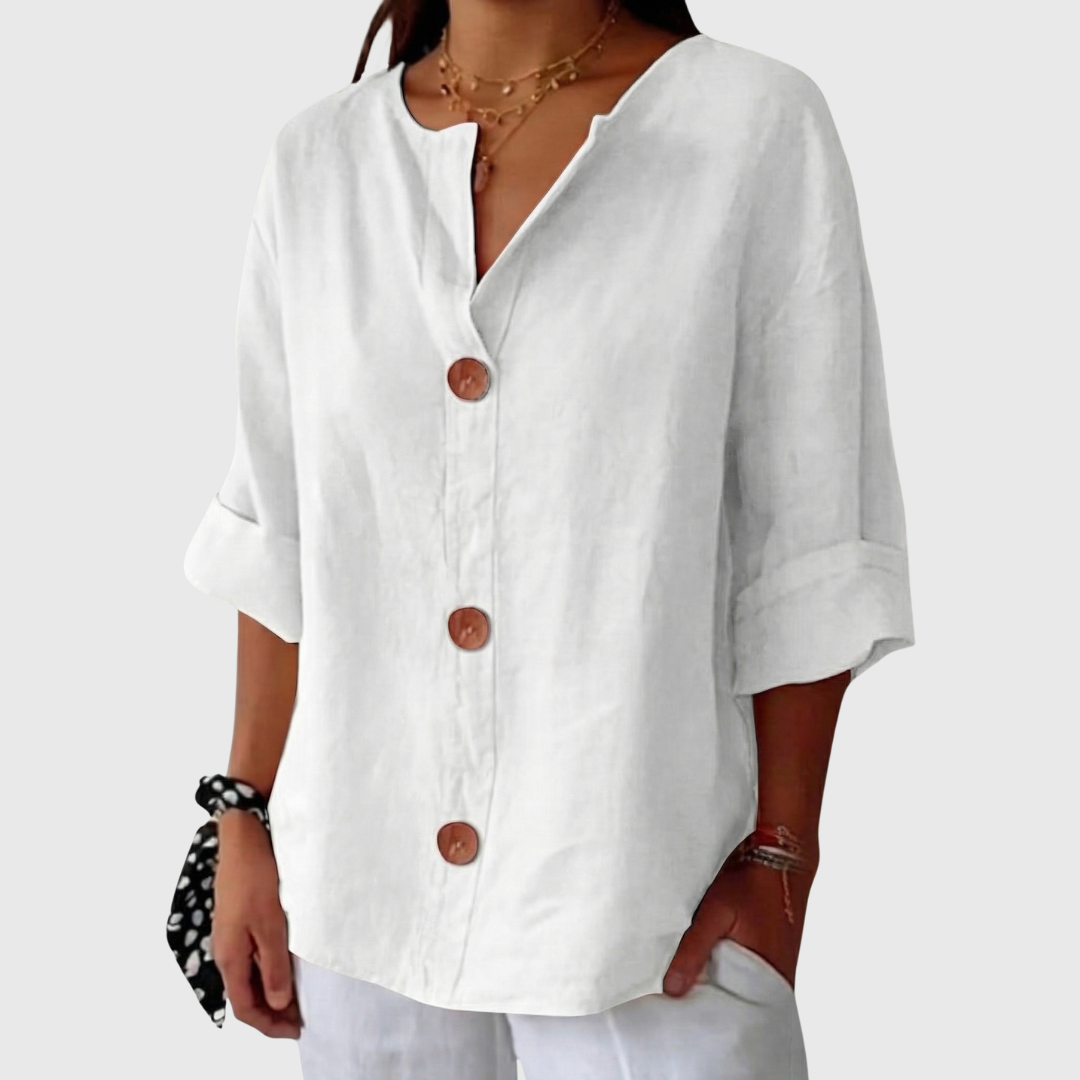 Maeve | Breezy Cotton-Linen V-Neck Shirt