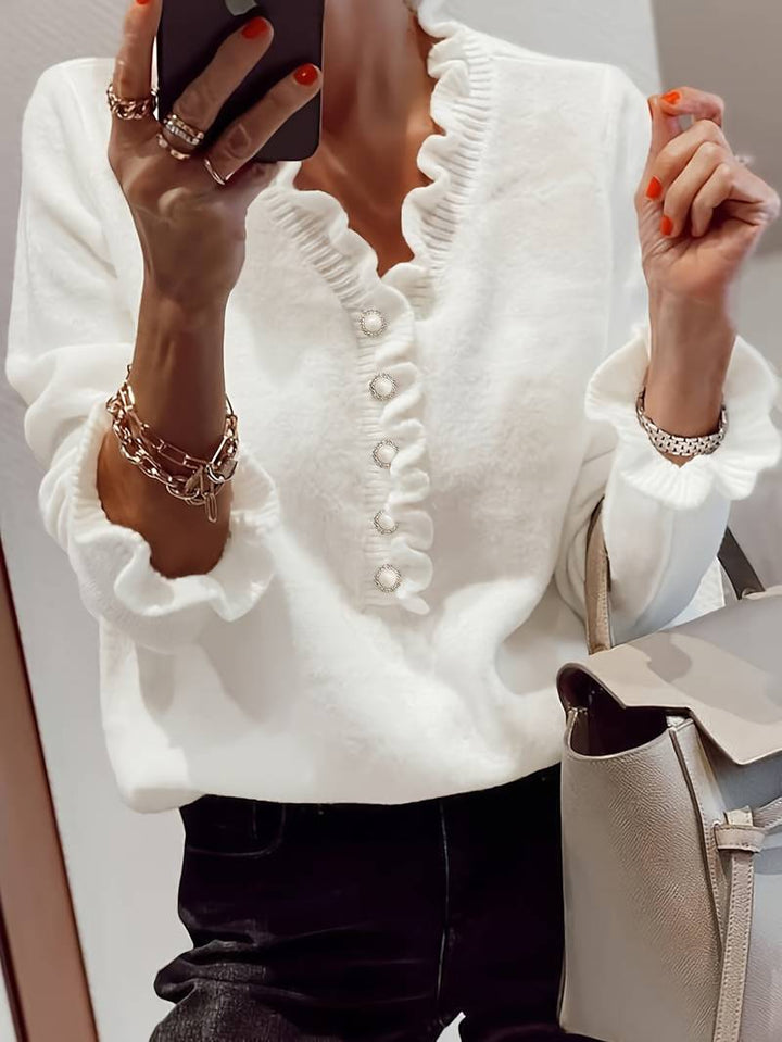 The Darcey Regent | Ruffle Blouse with Decorative Buttons