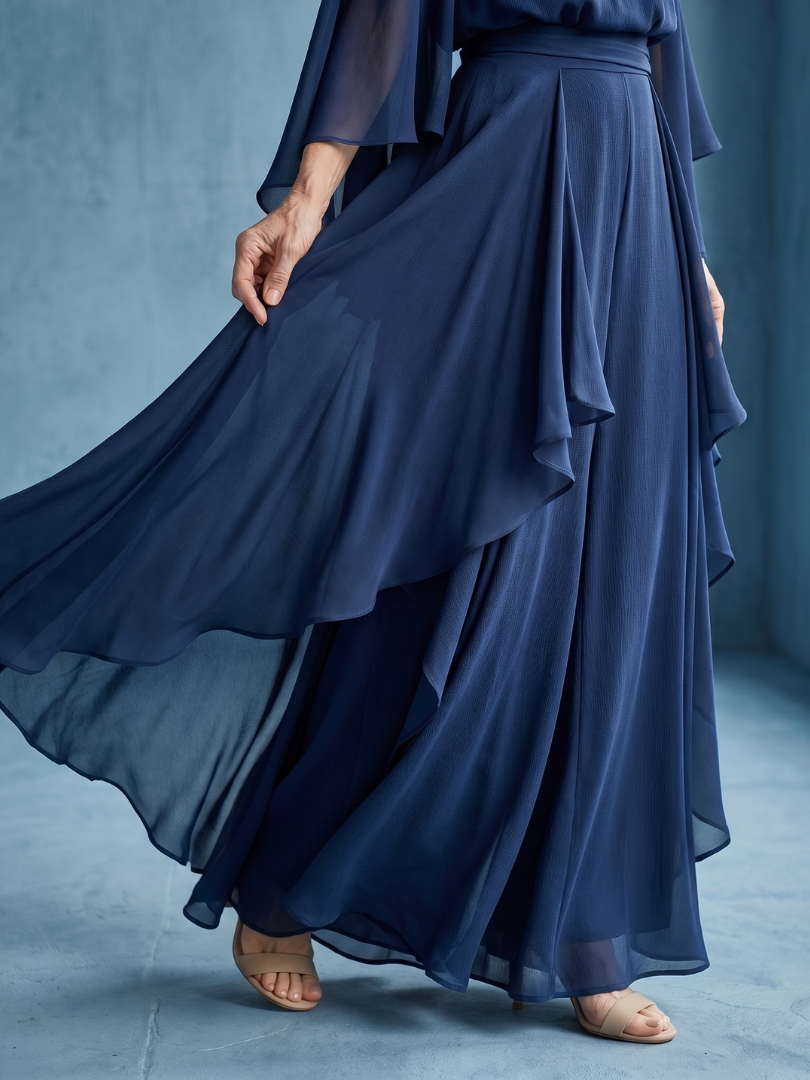 Destina | Layered Sleeve Drape Waist Midi Dress