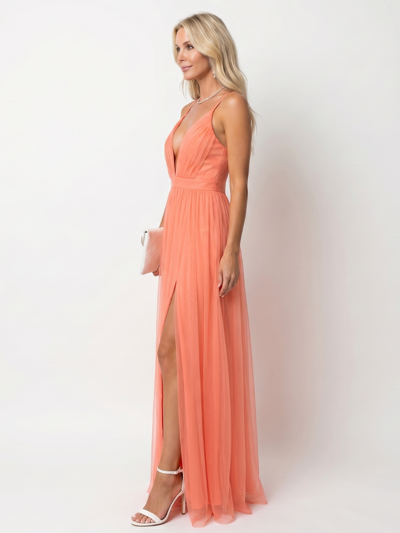 Thea | Deep V Strap Pleated Maxi Dress