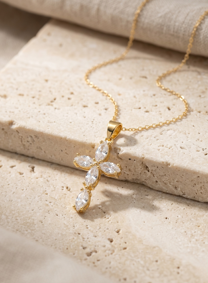 Gold Floral Cross Necklace
