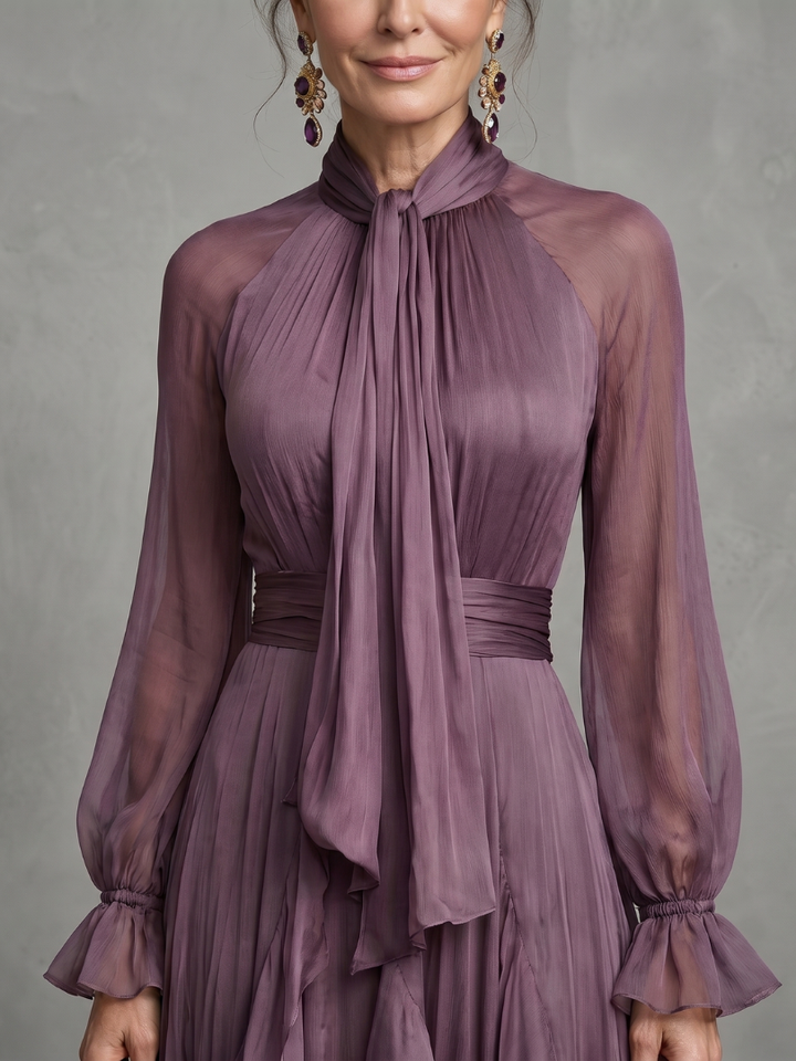 Demetra | Tie Neck Ruffle Tiered Maxi Dress