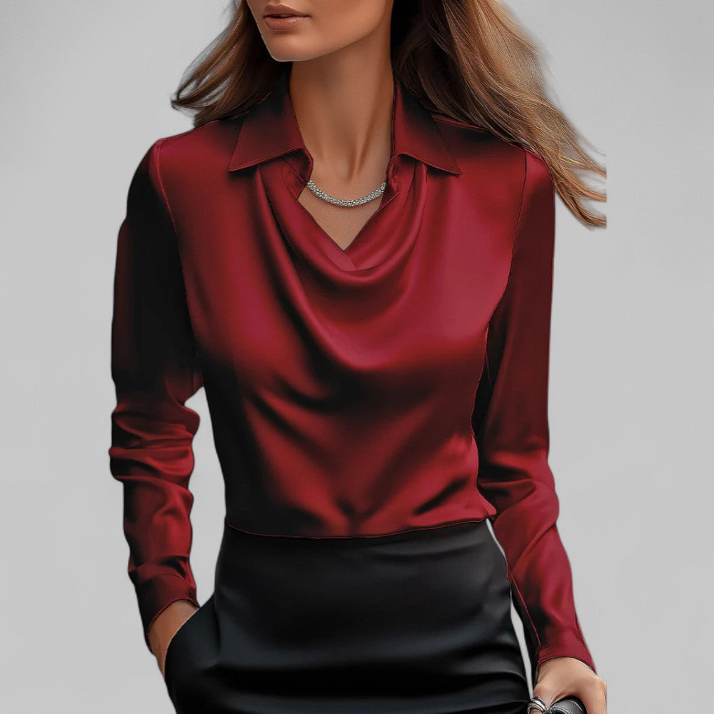 The Scarlett Sovereign | Women’s Elegant Long Sleeve Satin Blouse