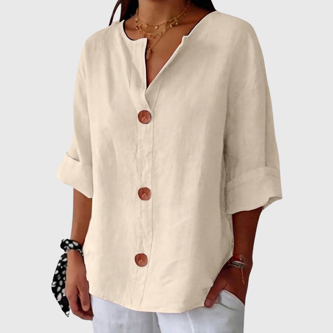 Maeve | Breezy Cotton-Linen V-Neck Shirt