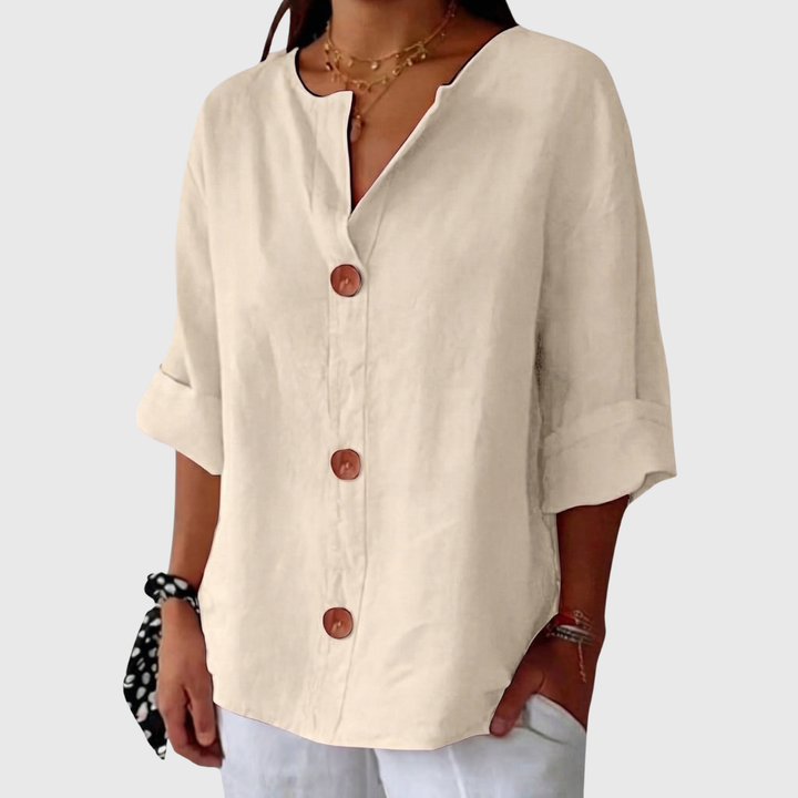 Maeve | Breezy Cotton-Linen V-Neck Shirt