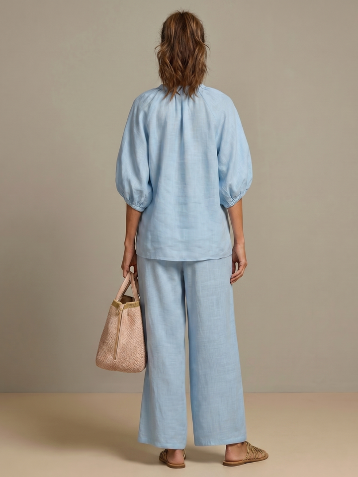 Natanya | Zip Front Blouson Top Wide Leg Set