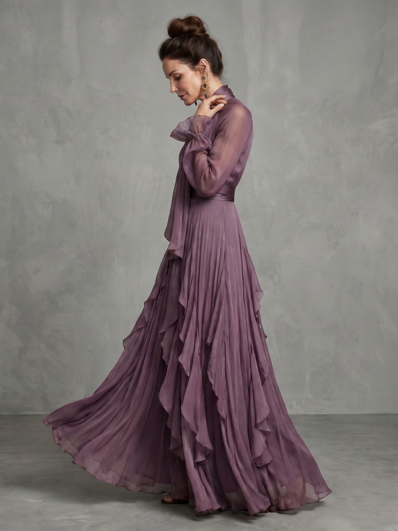 Demetra | Tie Neck Ruffle Tiered Maxi Dress
