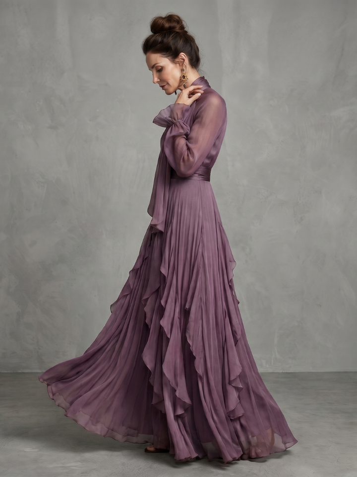 Demetra | Tie Neck Ruffle Tiered Maxi Dress