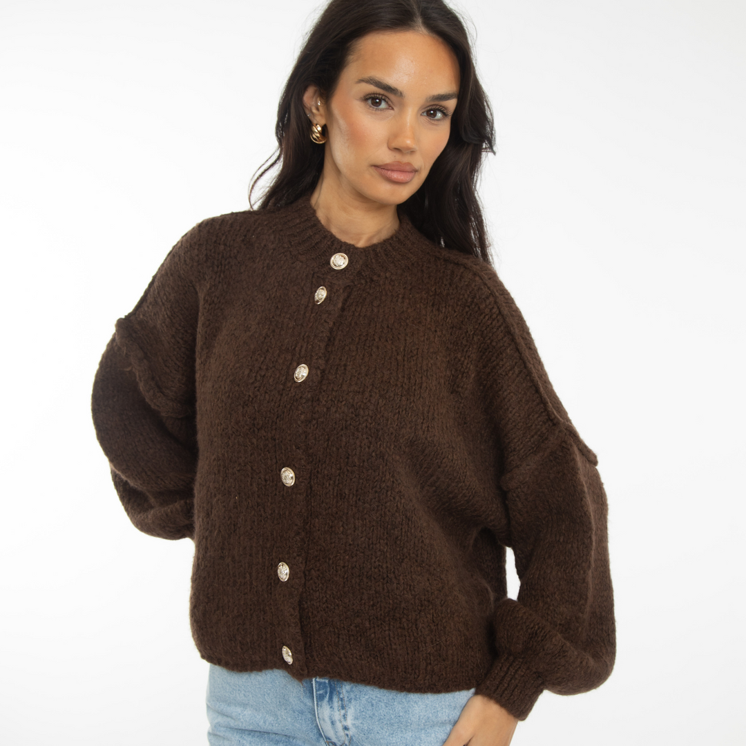 Elara | Oversized Gold-Accent Cardigan