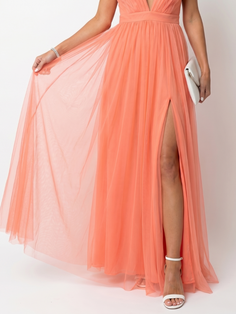 Thea | Deep V Strap Pleated Maxi Dress