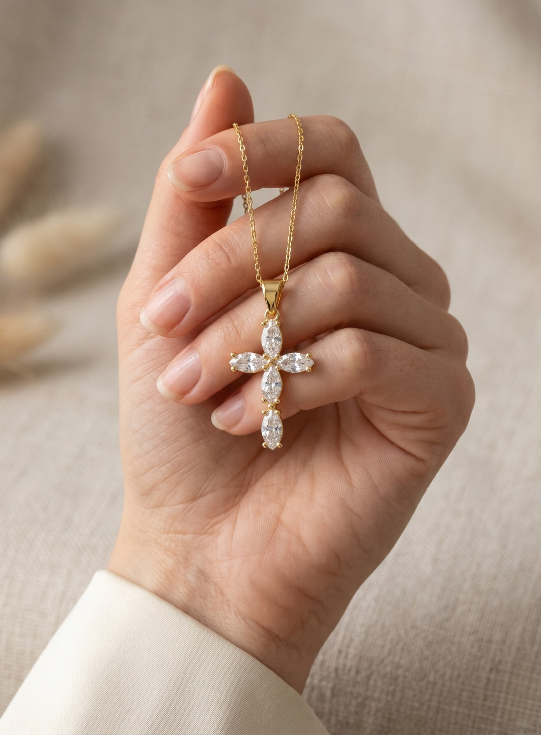 Gold Floral Cross Necklace
