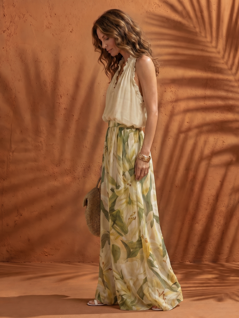 Jolange | Halter Neck Blouse Floral Wide Leg Set