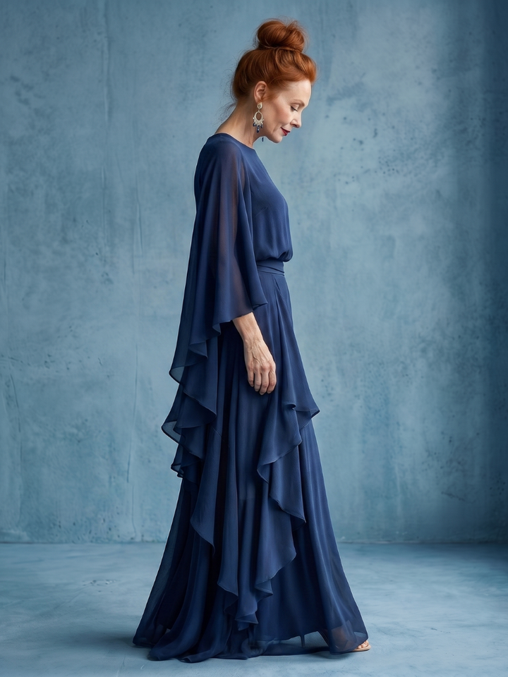 Destina | Layered Sleeve Drape Waist Midi Dress