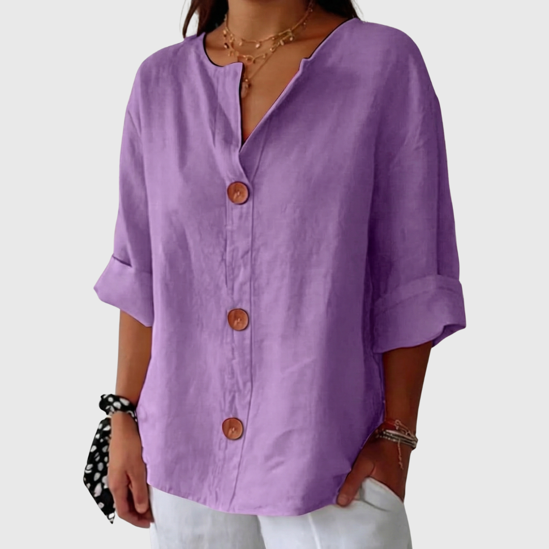 Maeve | Breezy Cotton-Linen V-Neck Shirt