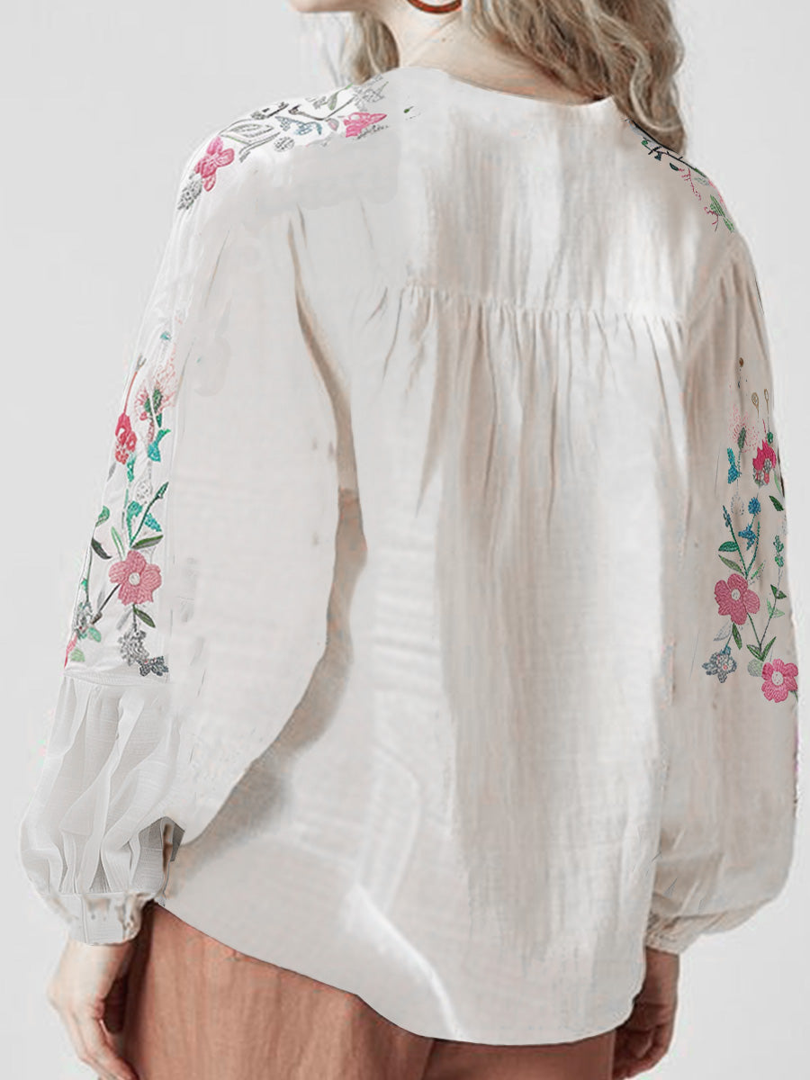 Lyria | Botanical Embroidery Longline Blouse