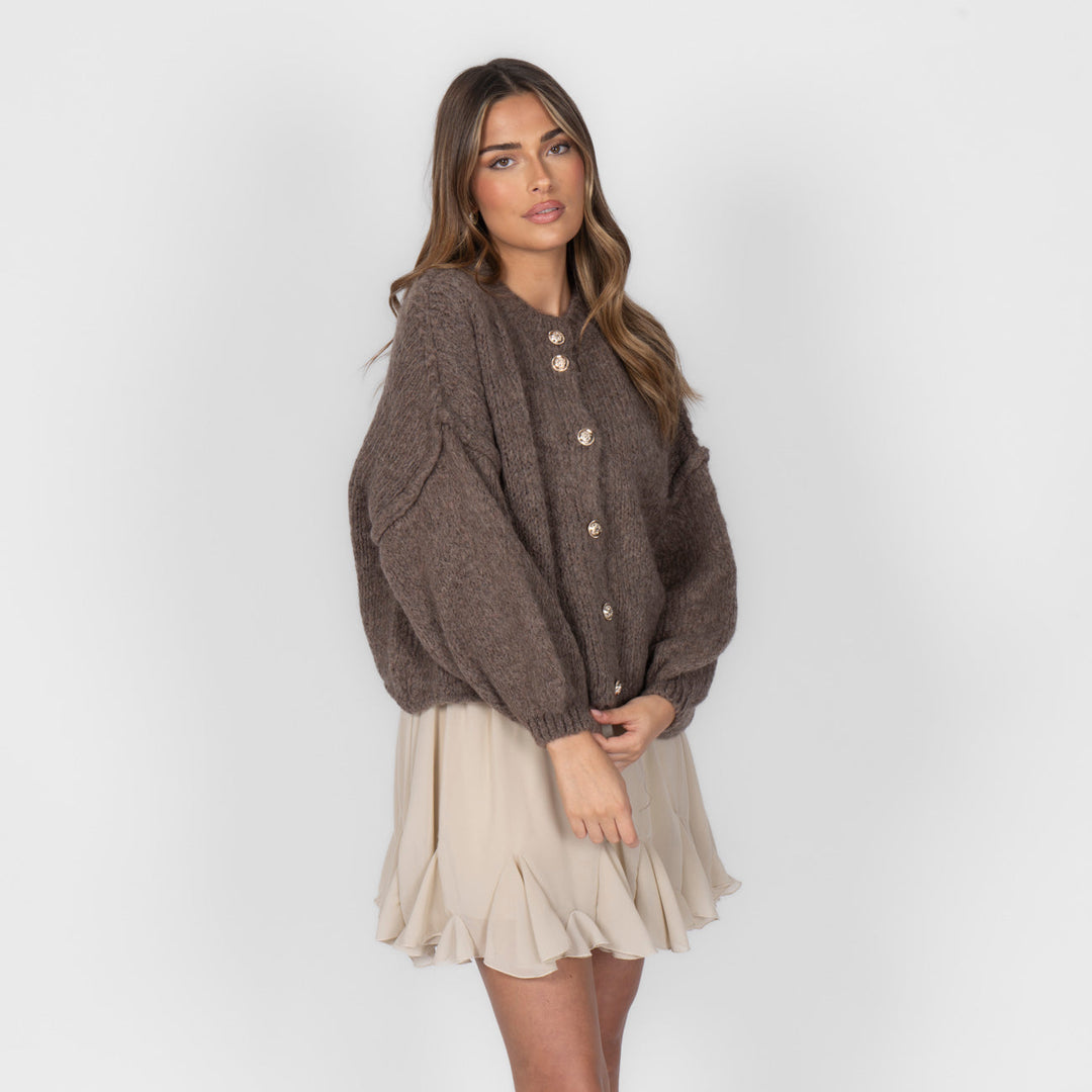 Elara | Oversized Gold-Accent Cardigan